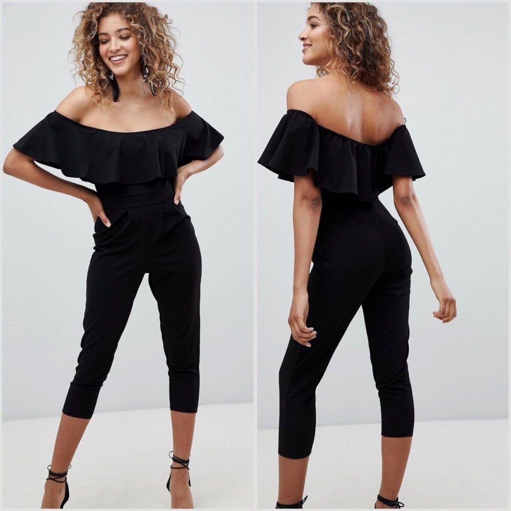 ASOS Outrageous Fortune Bardot Ruffled Off-the-Shoulder Tailored Jumpsuit